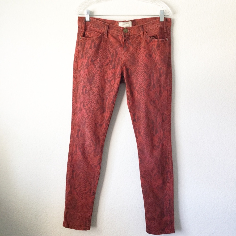 Current/Elliot Red Snakeskin Printed Skinny Jeans